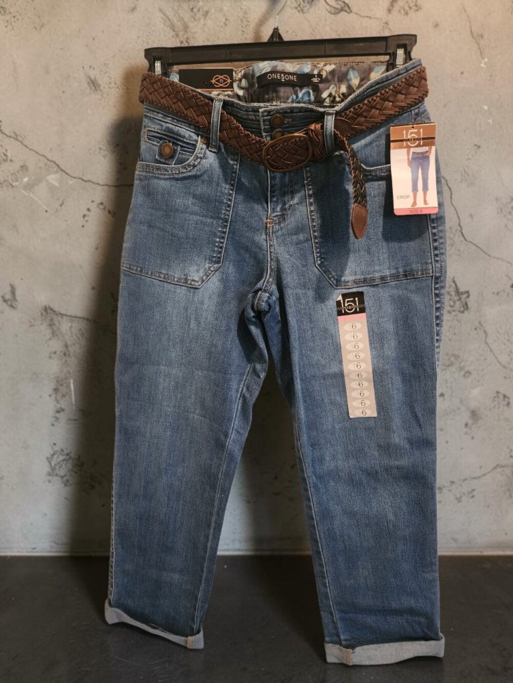 One5One Denim Crop Jeans with Braided Belt – Size 6 – NWT